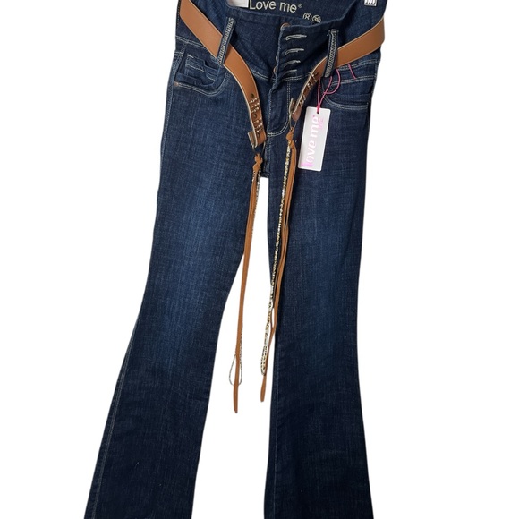 love me jeans Denim - Dark Blue Women's Flared Jeans with Brown Belt